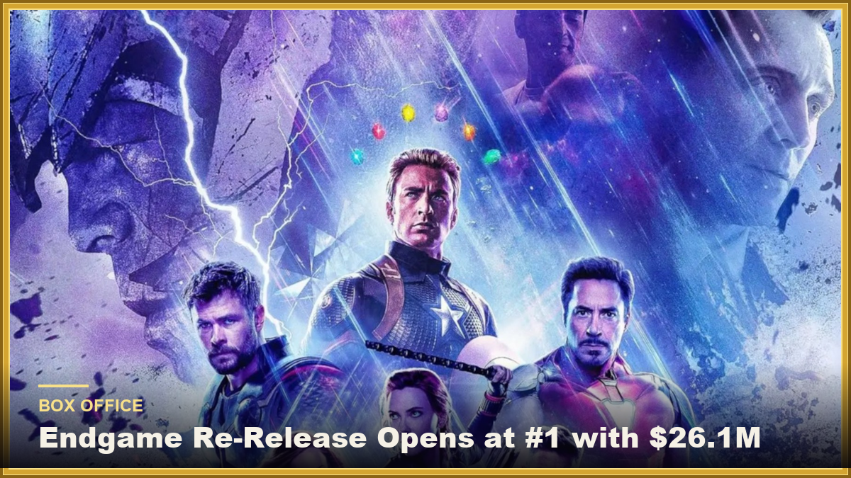 Avengers: Endgame re-release poster marking its box office return to number one with $26.1 million