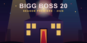 Bigg Boss 20 season premiere stage with spotlights and house facade