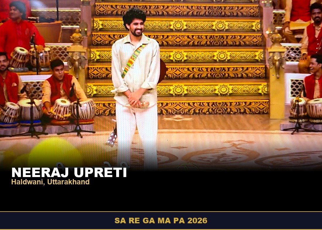 Neeraj Upreti, Sa Re Ga Ma Pa 2026 singer from Haldwani, Uttarakhand, on stage with his instrument