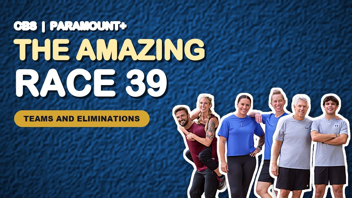 The Amazing Race Season 39 teams graphic with three of the teams