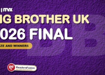 Big Brother UK 2026 final graphic on ITV2 with the ReadersFusion tag