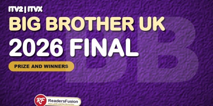 Big Brother UK 2026 final graphic on ITV2 with the ReadersFusion tag