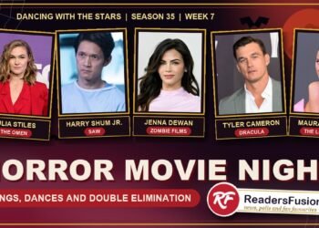 DWTS Season 35 Horror Movie Night songs, dances and double elimination with Julia Stiles, Harry Shum Jr., Jenna Dewan, Tyler Cameron and Maura Higgins