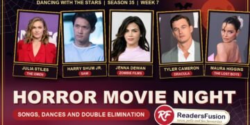DWTS Season 35 Horror Movie Night songs, dances and double elimination with Julia Stiles, Harry Shum Jr., Jenna Dewan, Tyler Cameron and Maura Higgins