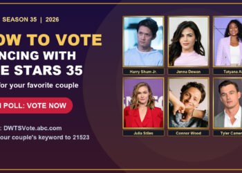 How to vote for Dancing with the Stars Season 35 online at DWTSVote.abc.com or by text to 21523, with couples Harry Shum Jr., Jenna Dewan, Tatyana Ali, Julia Stiles, Connor Wood and Tyler Cameron