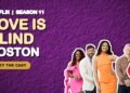 Love Is Blind Boston Season 11 cast graphic with five of the singles