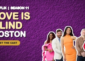 Love Is Blind Boston Season 11 cast graphic with five of the singles