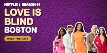 Love Is Blind Boston Season 11 cast graphic with five of the singles