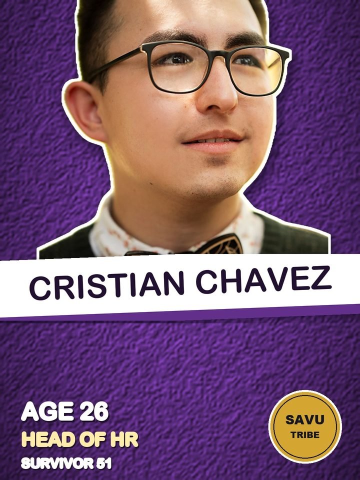 Cristian Chavez, head of hr on Survivor 51, starting on the Savu tribe