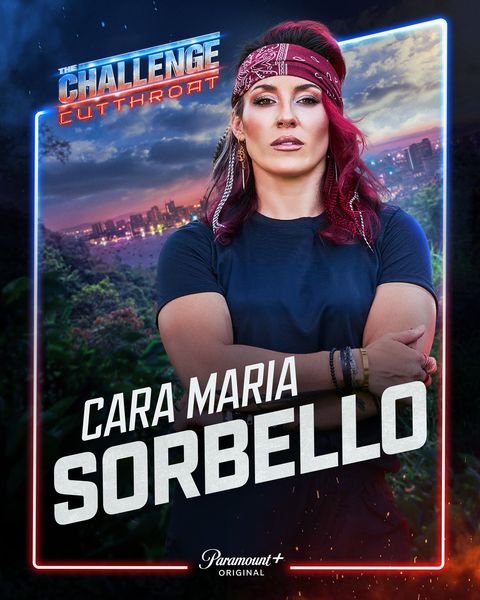 Cara Maria Sorbello, The Challenge Season 42 Cutthroat player on Team Blue, official Paramount+ cast card