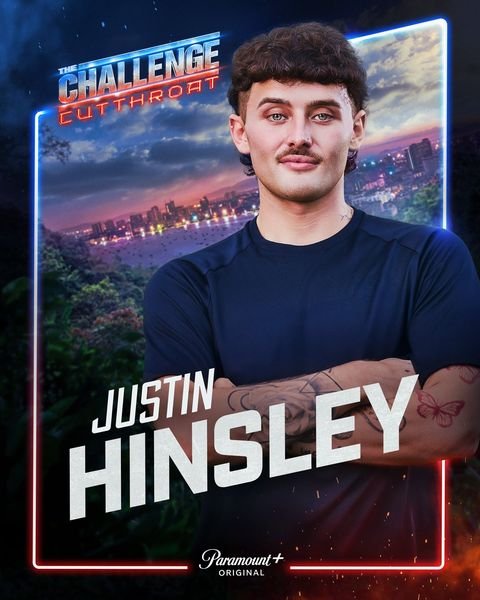 Justin Hinsley, The Challenge Season 42 Cutthroat player on Team Orange, official Paramount+ cast card