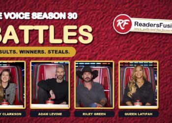 The Voice Season 30 Battles graphic with coaches Kelly Clarkson, Adam Levine, Riley Green and Queen Latifah