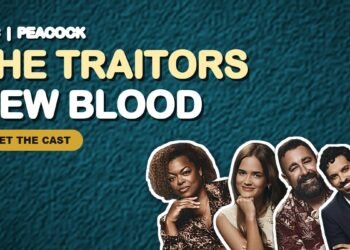 The Traitors: New Blood cast graphic with four of the players