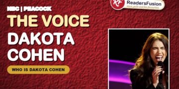Dakota Cohen, Team Adam singer on The Voice Season 30, with the NBC and Peacock label and ReadersFusion brand tag